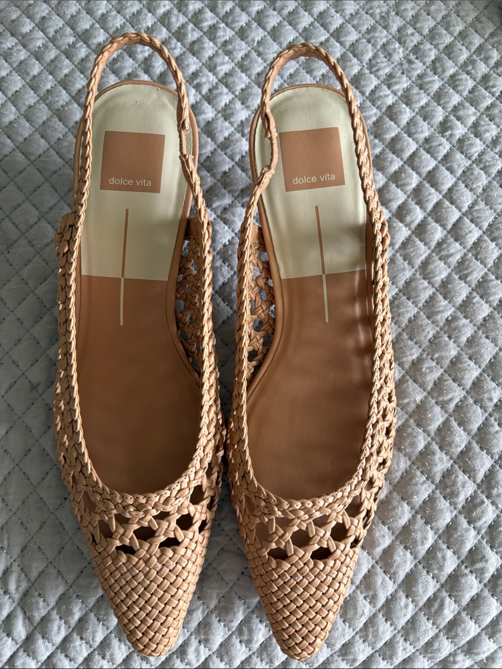 Dolce Vita Tan Woven Pointed Slingback Flats